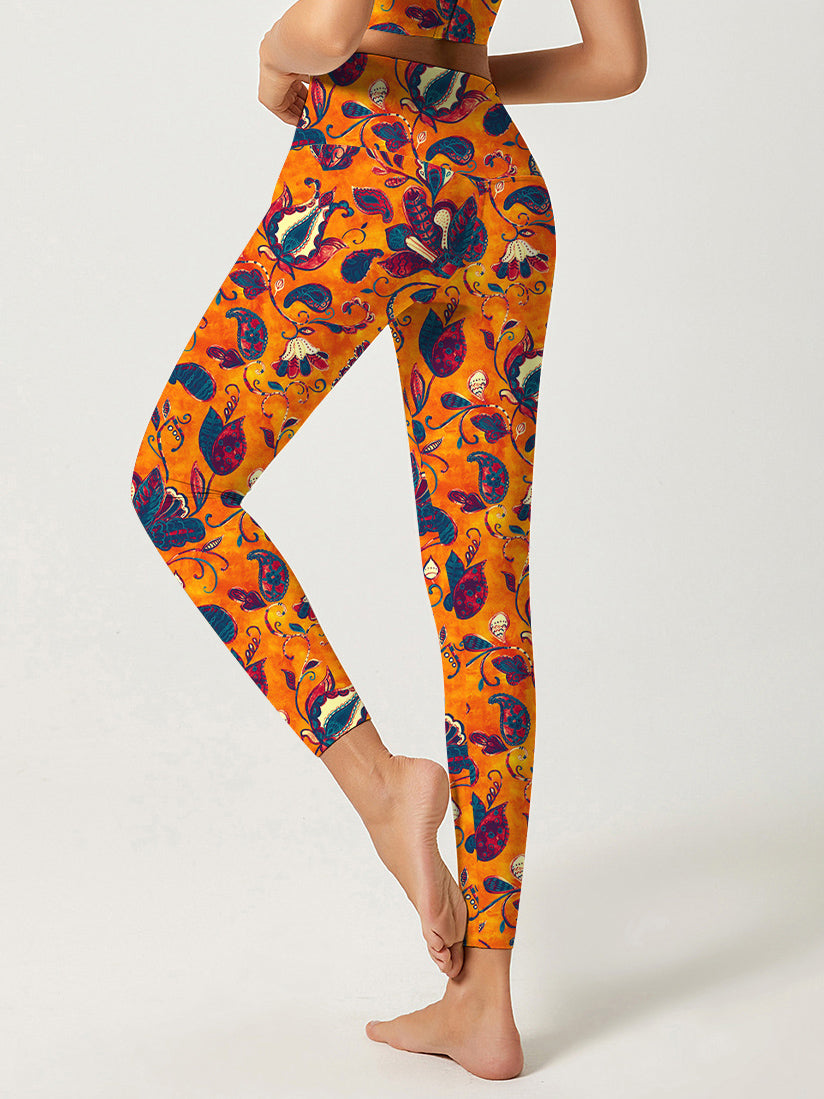 Paisley watercolor tulips floral leggings