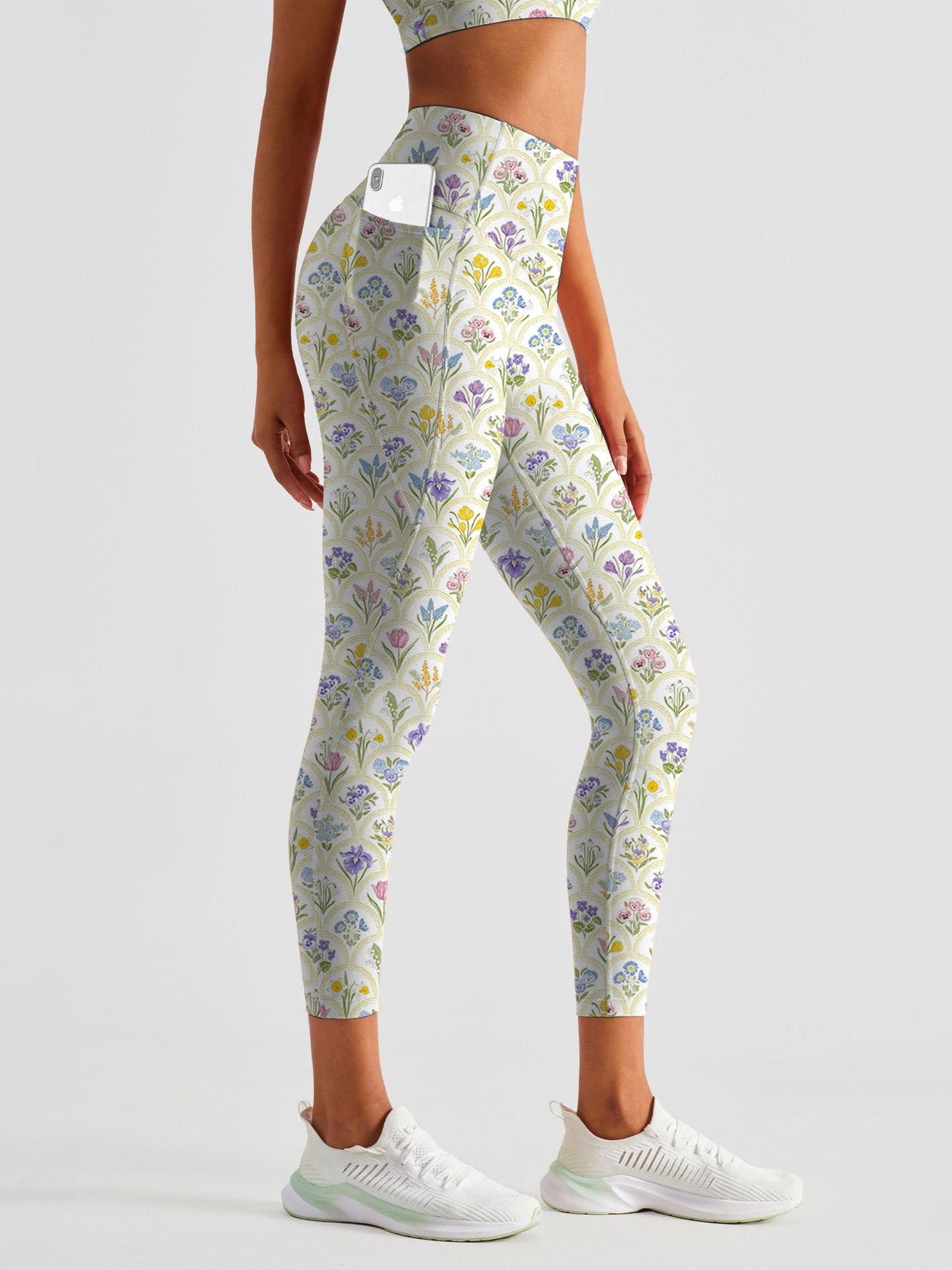 Spring garden variety flowers in rainbow leggings