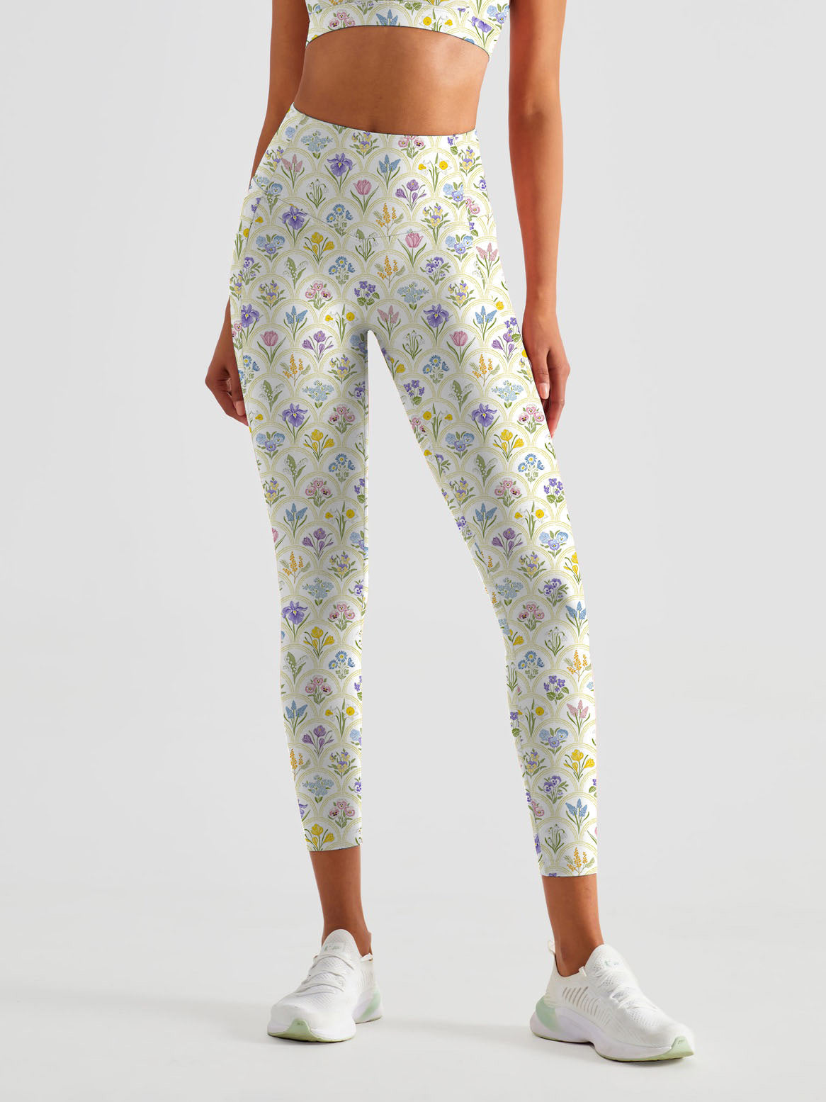 Spring garden variety flowers in rainbow leggings