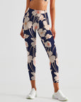 Hand drawn sketch blooms flower leggings