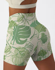 Botanical monstera leaves hand painted green shorts