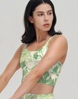 Botanical monstera leaves hand painted green tank tops