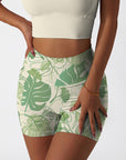 Botanical monstera leaves hand painted green shorts