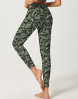 Botanical abstract hand drawn leaf green leggings