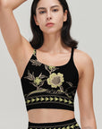 Flower green chinese embroided artistic detailed tank tops