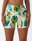 Botanical hawaiian monstera leaves surfboard shorts