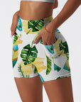 Botanical hawaiian monstera leaves surfboard shorts