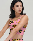 Animal butterfly shape leopard print pink tank tops