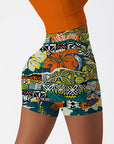 Hawaiian elements and hibiscus fabric patchwork shorts