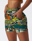 Hawaiian elements and hibiscus fabric patchwork shorts