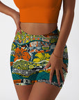 Hawaiian elements and hibiscus fabric patchwork shorts