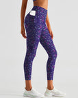 Flower hand drawn chicory purple leggings