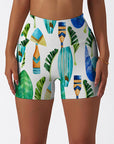 Botanical hawaiian palm leaves surfboard paddle shorts