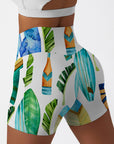 Botanical hawaiian palm leaves surfboard paddle shorts