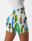 Botanical hawaiian palm leaves surfboard paddle shorts