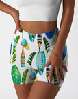 Botanical hawaiian palm leaves surfboard paddle shorts