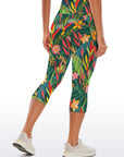 Botanical green leaves flower yoga capris