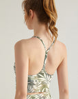 Botanical green gray leaves tank tops