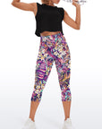 Flower ditsy flower bright plants dark color capris