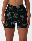 Botanical colorful lines palm tree bird shorts