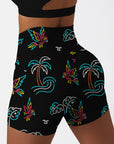 Botanical colorful lines palm tree bird shorts