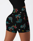 Botanical colorful lines palm tree bird shorts