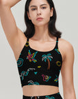 Botanical colorful lines palm tree bird tank tops