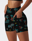 Botanical colorful lines palm tree bird shorts