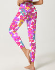 Watercolor pink graphic large scale flower leggings