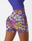 Flower hand drawn groovy breathable waistband shorts