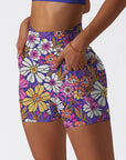 Flower hand drawn groovy breathable waistband shorts