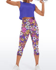 Flower hand drawn groovy breathable waistband capris