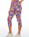 Flower hand drawn groovy breathable waistband capris