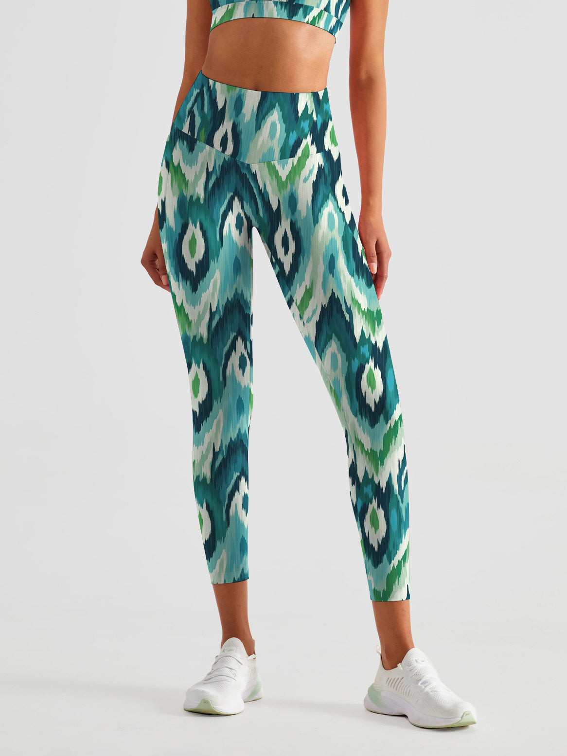 Green liquid wave tie-dye leggings