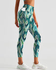 Green liquid wave tie-dye leggings