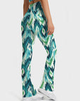 Green liquid wave tie-dye flare leggings