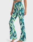 Green liquid wave tie-dye flare leggings