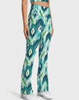 Green liquid wave tie-dye flare leggings