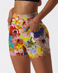 Flower plumeria chrysanthemum collages shorts