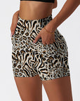 Animal zebra leopard patchwork brown shorts