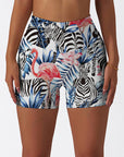 Animal zebra flamingo silhouettes of palm tree leaves shorts