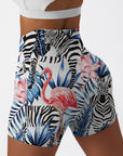 Animal zebra flamingo silhouettes of palm tree leaves shorts