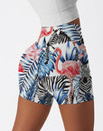 Animal zebra flamingo silhouettes of palm tree leaves shorts