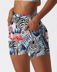 Animal zebra flamingo silhouettes of palm tree leaves shorts