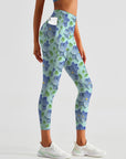 Blue 3D flower leaves leggings