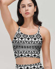 Ethnic tribal aztec motives black white tank tops