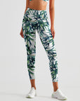 Botanical watercolor bamboo leaves leggings