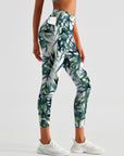 Botanical watercolor bamboo leaves leggings