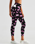 Animal pink paint butterfly dark leggings