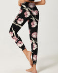 Flower pink magnolia black leggings